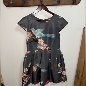 Ted Baker Charcoal Floral and Bird Midi Dress